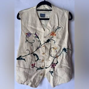 Vintage‎ Kenzo Floral Embroidered Linen Vest size Medium